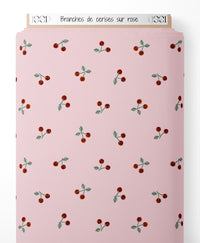Tissu - Branches de cerises sur rose