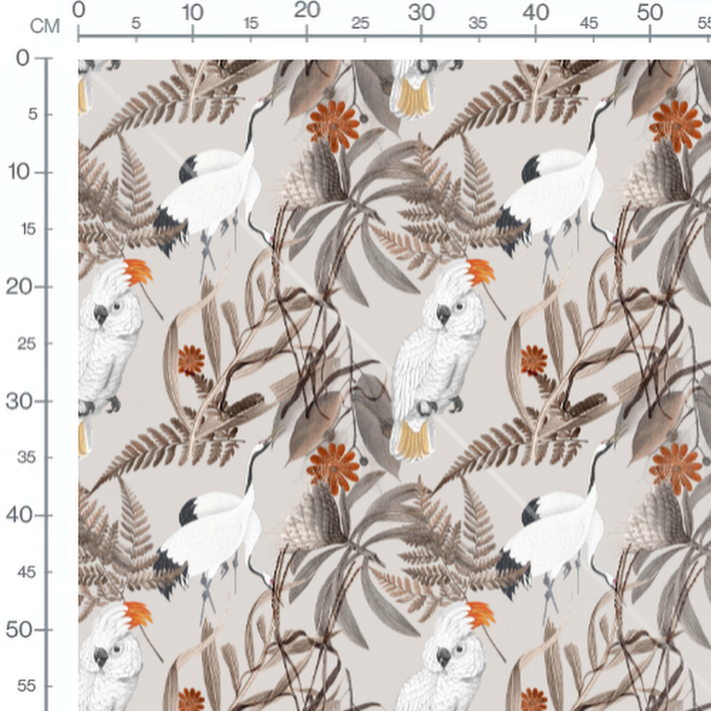 Tissu - Oiseaux et feuillages exotiques