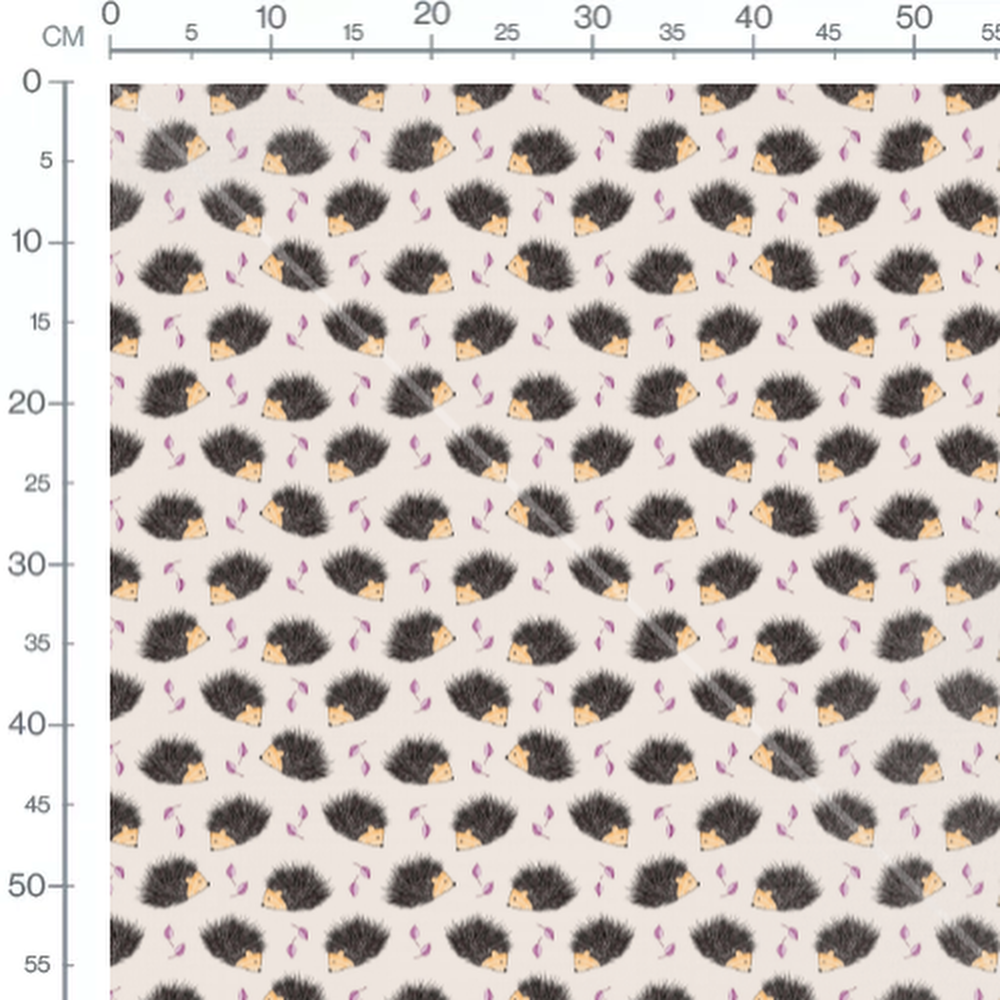 Tissu - Hérissons et feuilles violettes