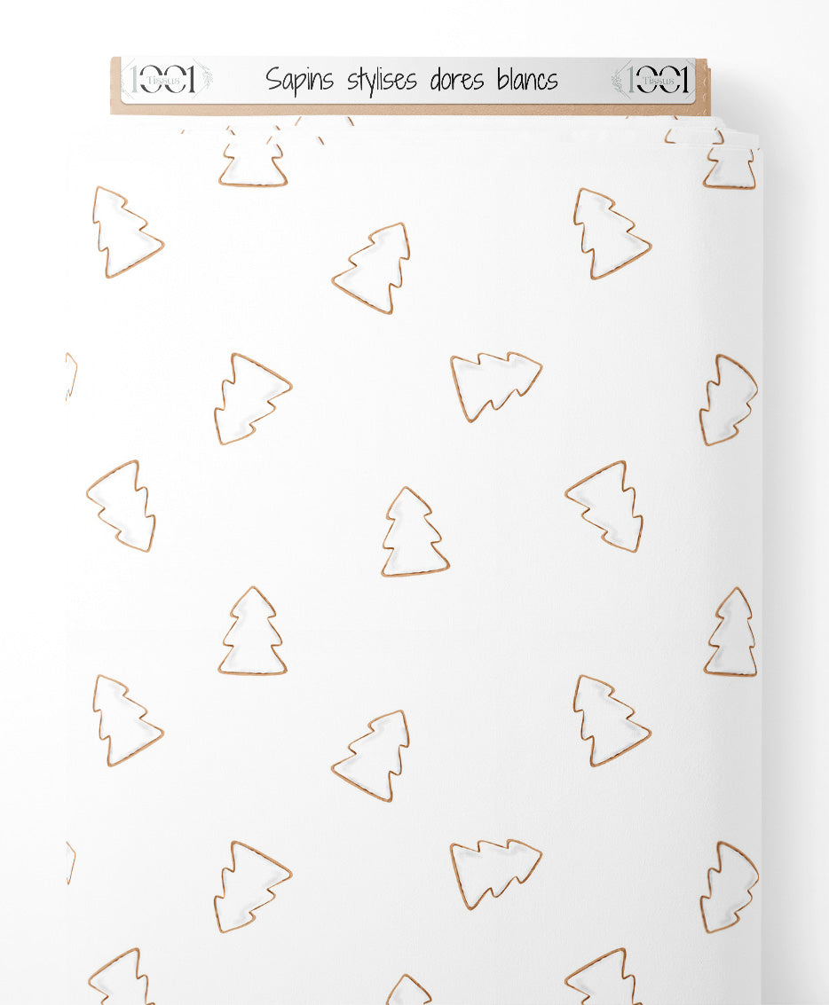 Tissu - Sapins stylisés dorés blancs