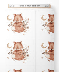 Tissu - Renard et fleurs beige clair
