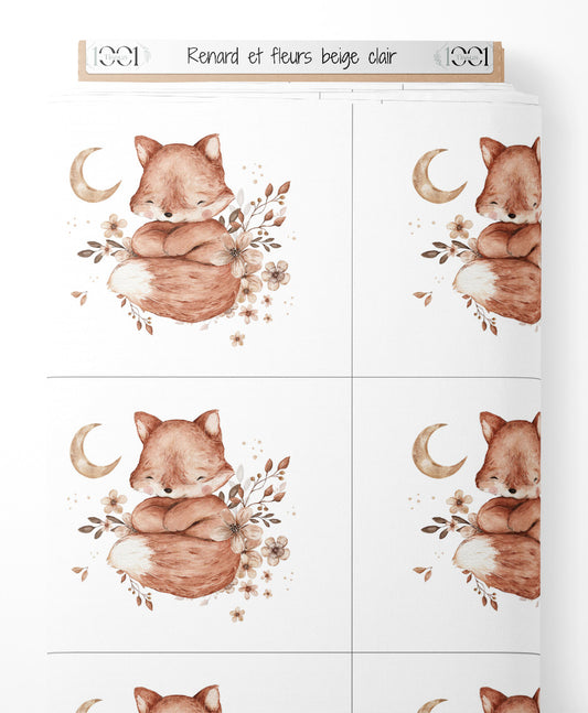 Tissu - Renard et fleurs beige clair