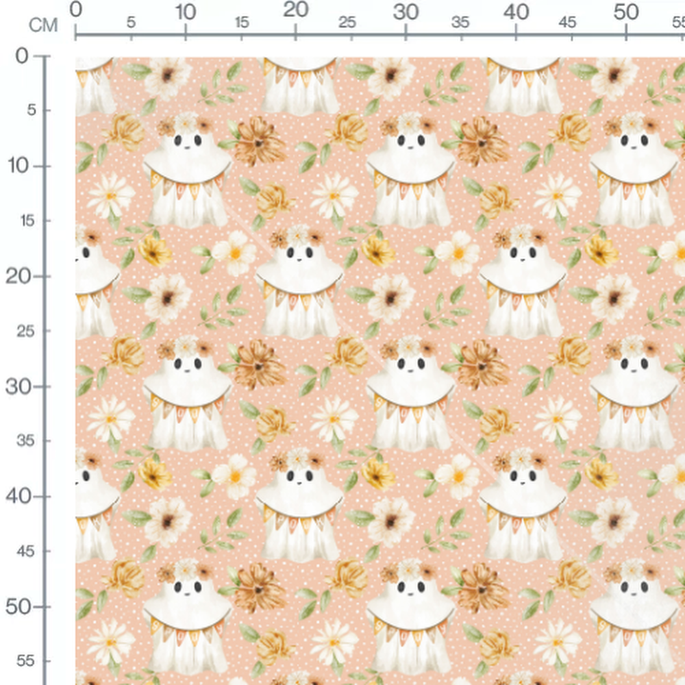Tissu - Fantômes et fleurs roses
