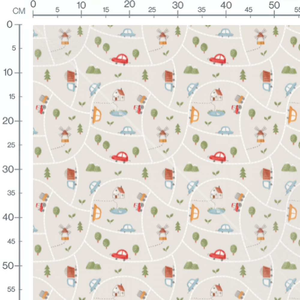 Tissu - Voitures et maisons beiges