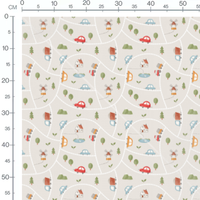 Tissu - Voitures et maisons beiges