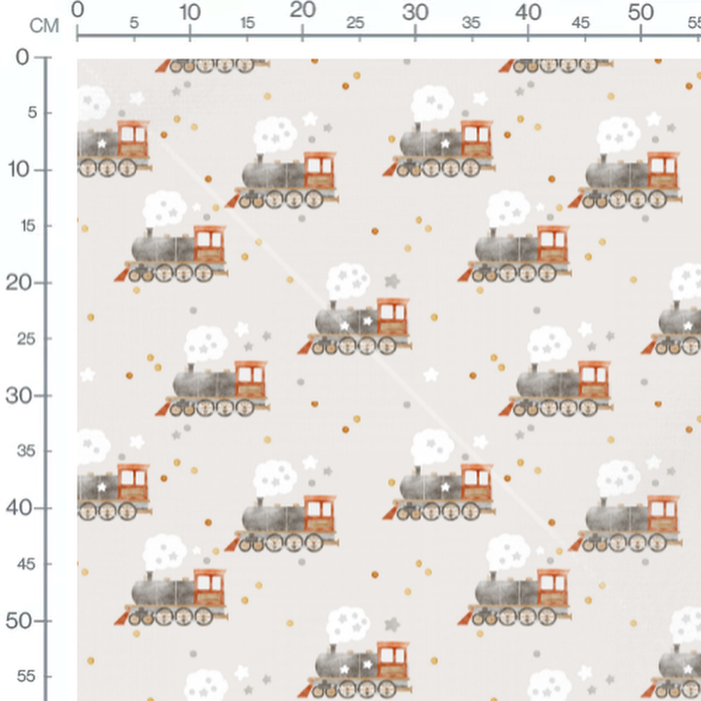 Tissu - Trains vapeur et étoiles