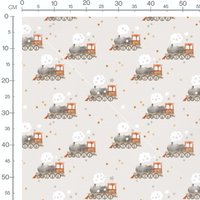 Tissu - Trains vapeur et étoiles