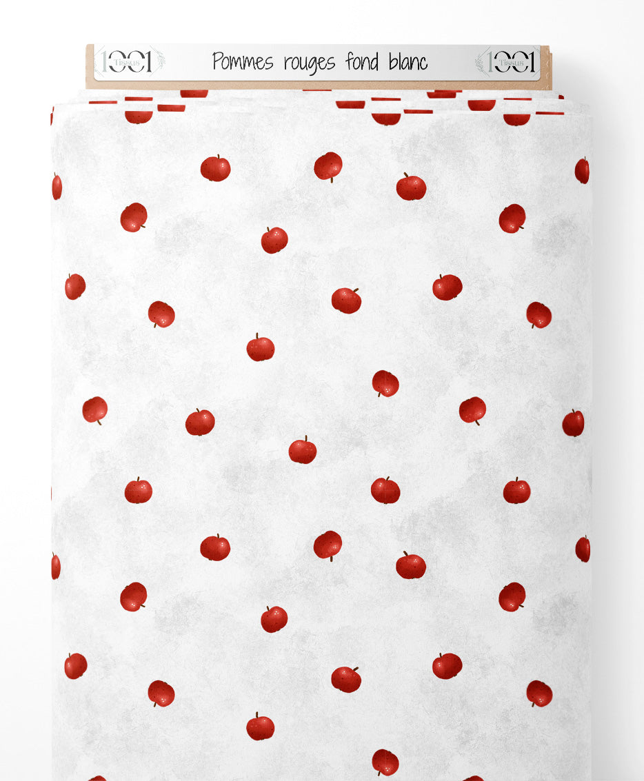 Tissu - Pommes rouges sur fond blanc