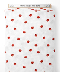 Tissu - Pommes rouges sur fond blanc
