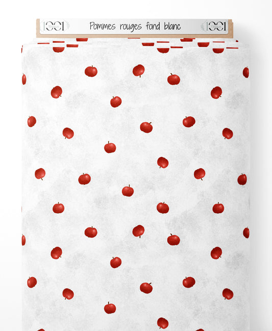 Tissu - Pommes rouges sur fond blanc