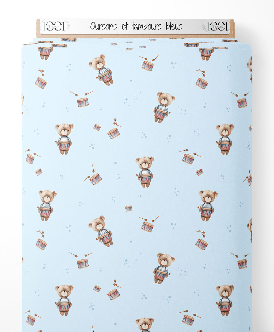 Tissu - Oursons et tambours bleus