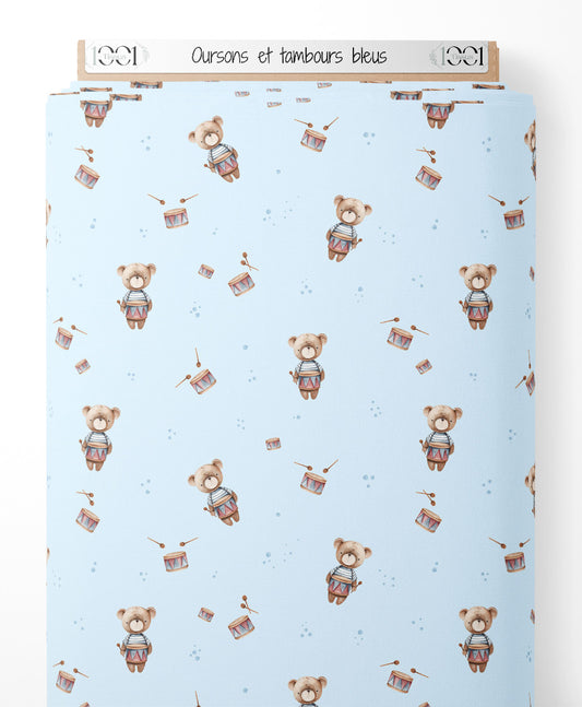 Tissu - Oursons et tambours bleus