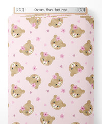Tissu - Oursons fleurs fond rose