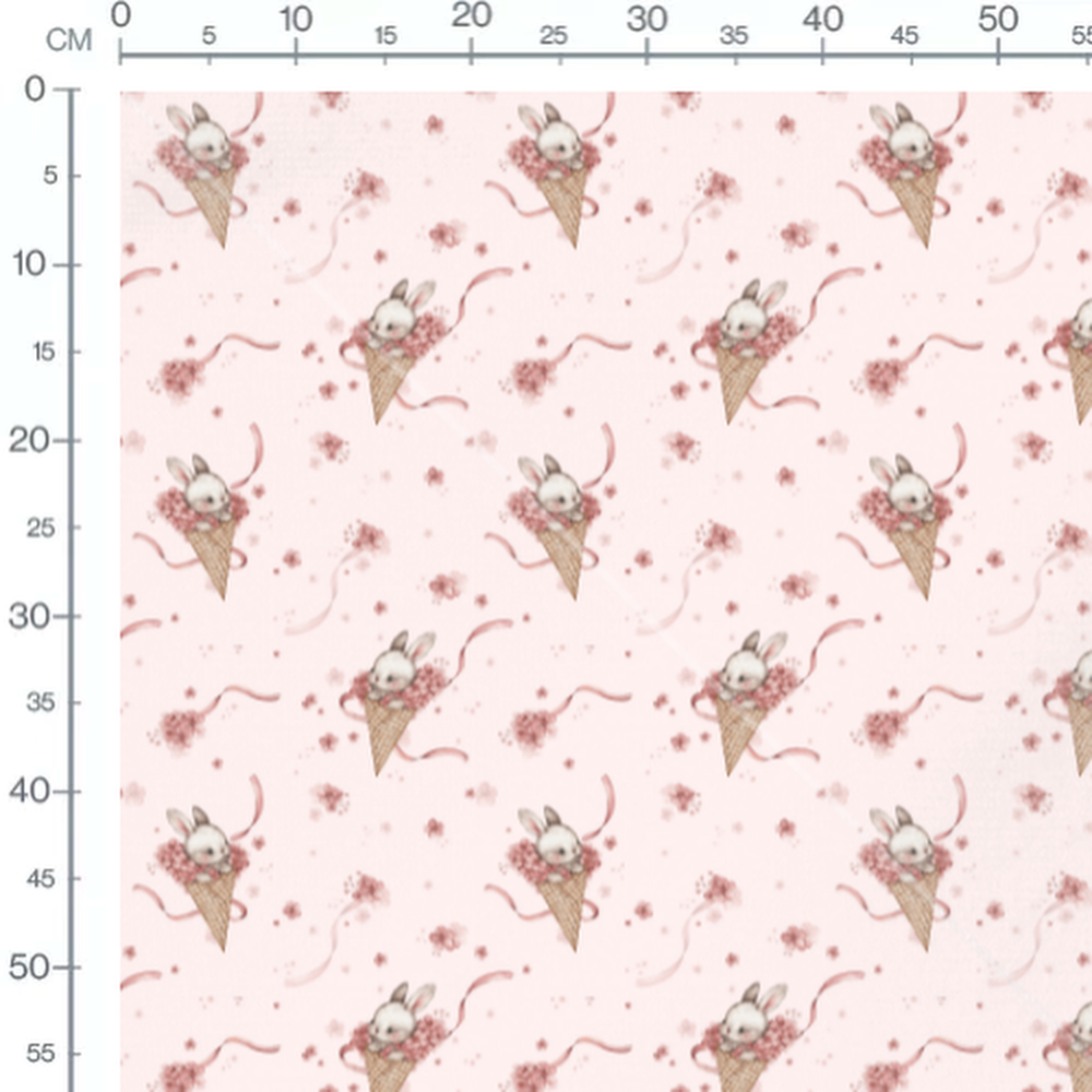 Tissu - Lapins dans cornets roses