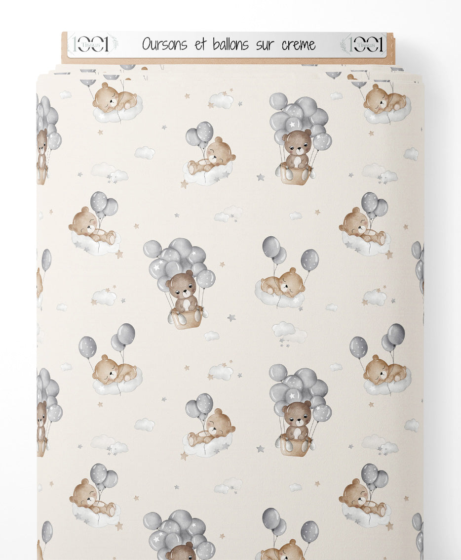 Tissu - Oursons et ballons sur crème