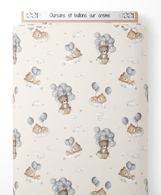 Tissu - Oursons et ballons sur crème