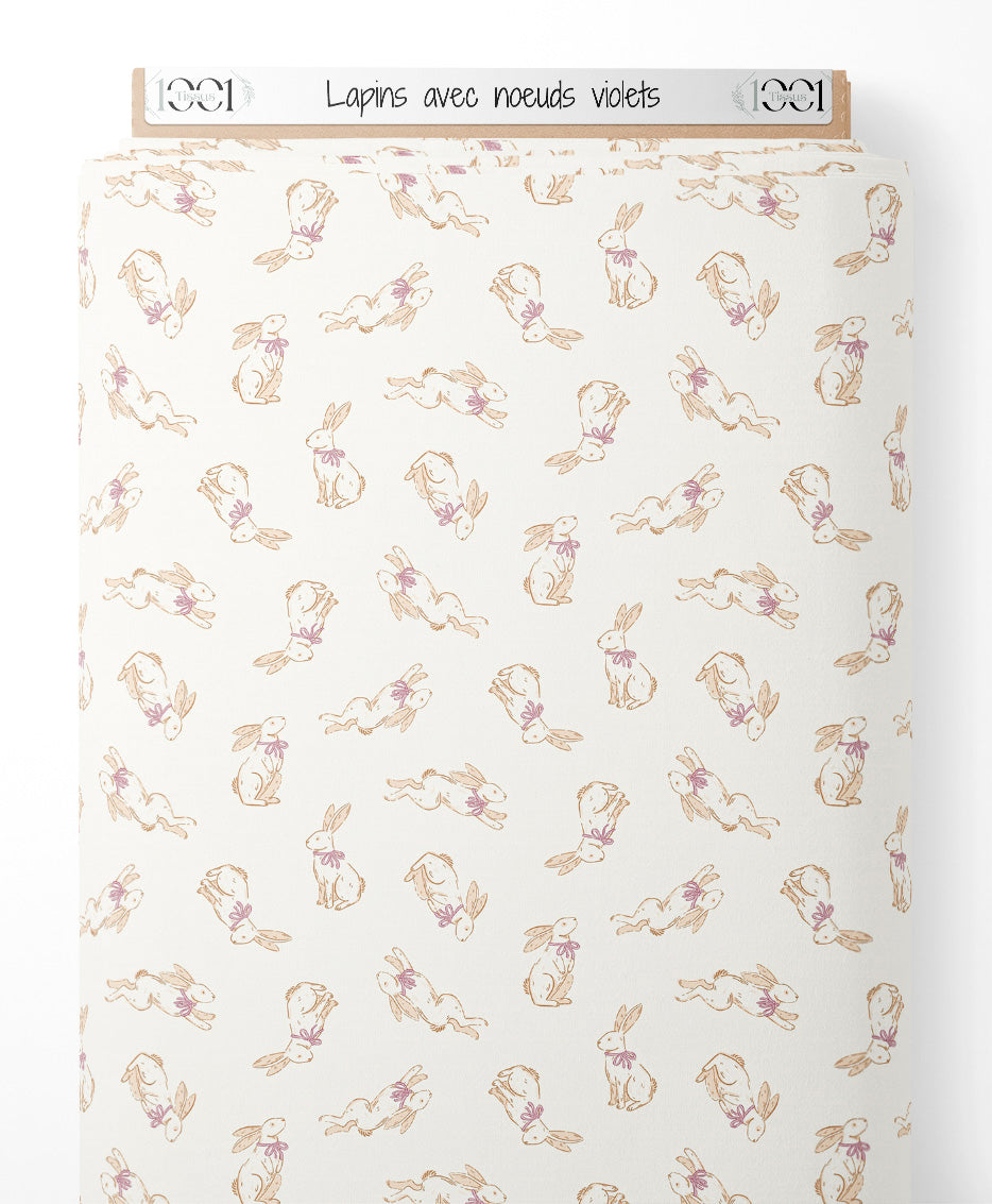 Tissu - Lapins avec nœuds violets