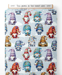 Tissu - gnomes de Noel bonnet colore