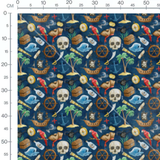 Tissu - Motifs pirates sur fond bleu