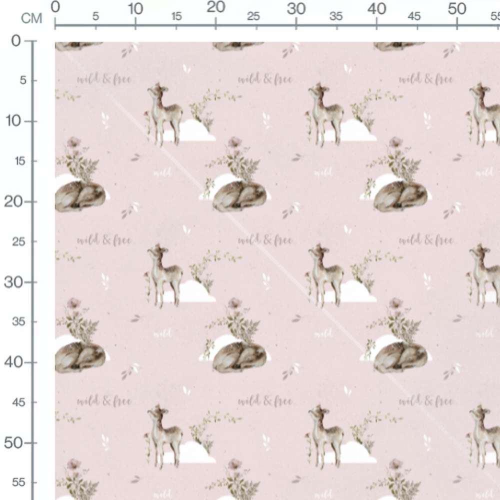 Tissu - Faons et fleurs sur fond rose