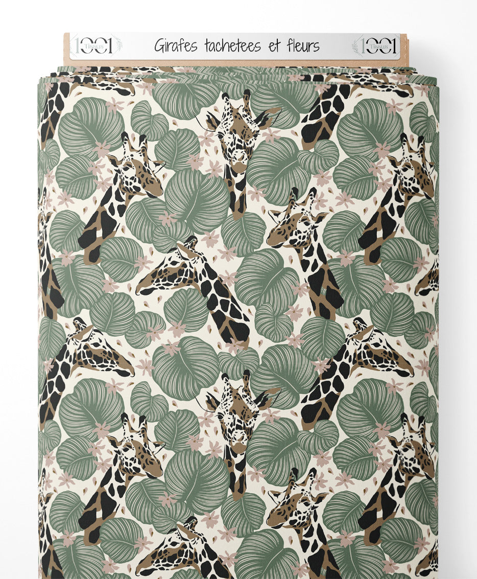 Tissu - Girafes tachetées et fleurs