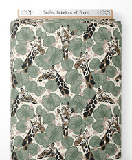 Tissu - Girafes tachetées et fleurs