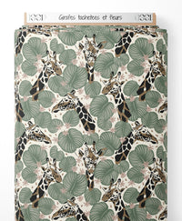 Tissu - Girafes tachetées et fleurs