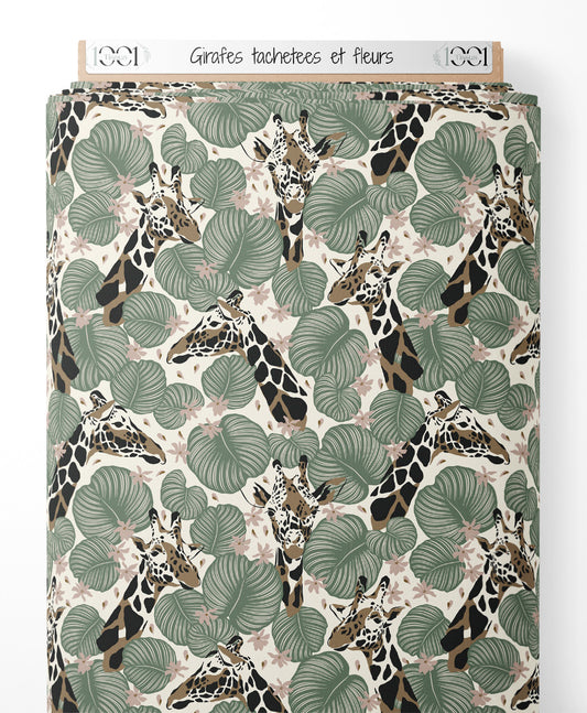 Tissu - Girafes tachetées et fleurs
