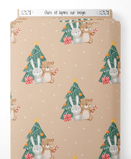 Tissu - Ours et lapins sur beige