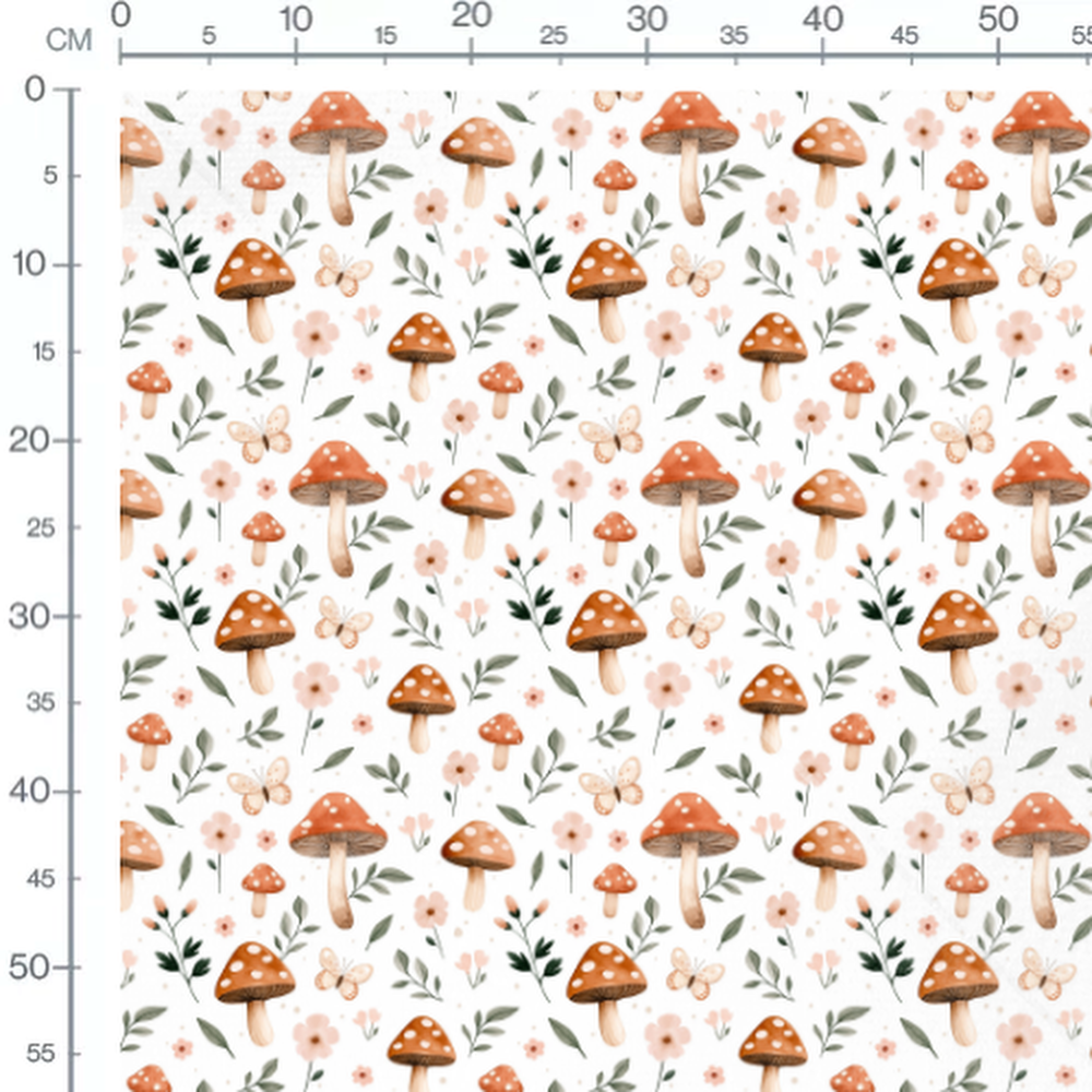 Tissu - Champignons et papillons