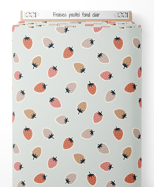 Tissu - Fraises pastel sur fond clair