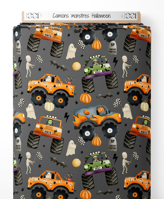 Tissu - Camions monstres Halloween