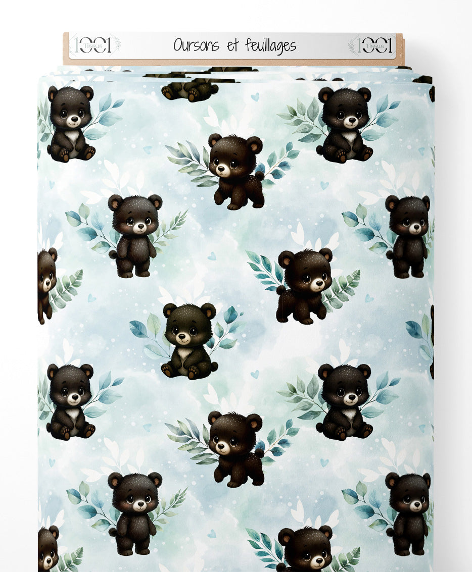 Tissu - Oursons et feuillages