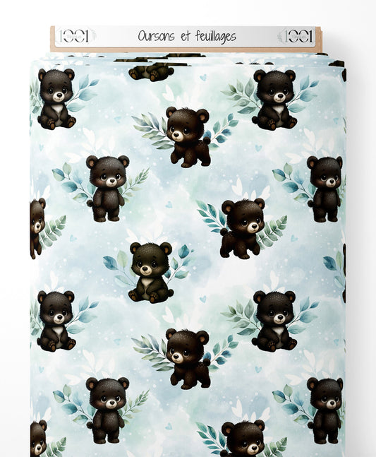Tissu - Oursons et feuillages