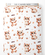 Tissu - Chats et empreintes marron