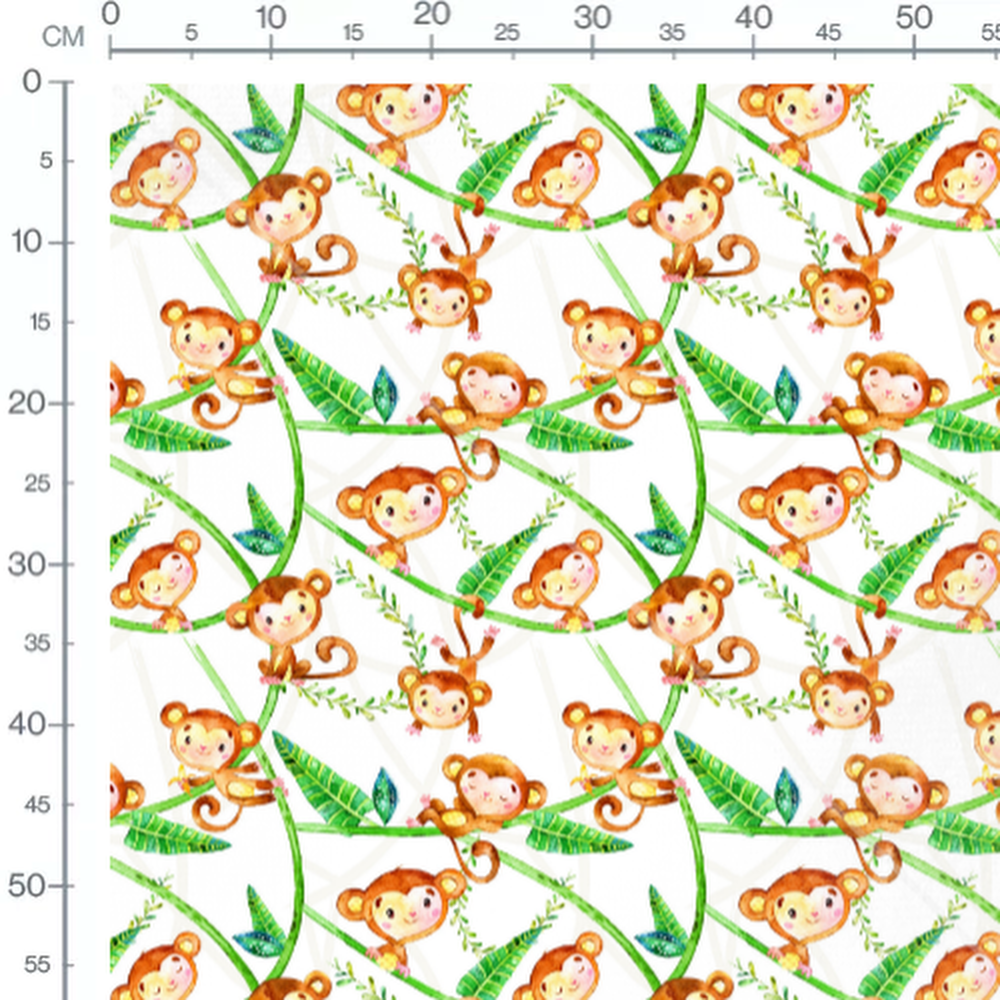 Tissu - Singes joueurs sur fond blanc