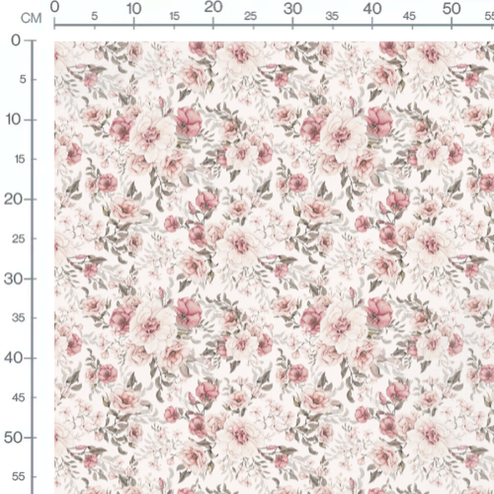 Tissu - Fleurs roses sur crème 2