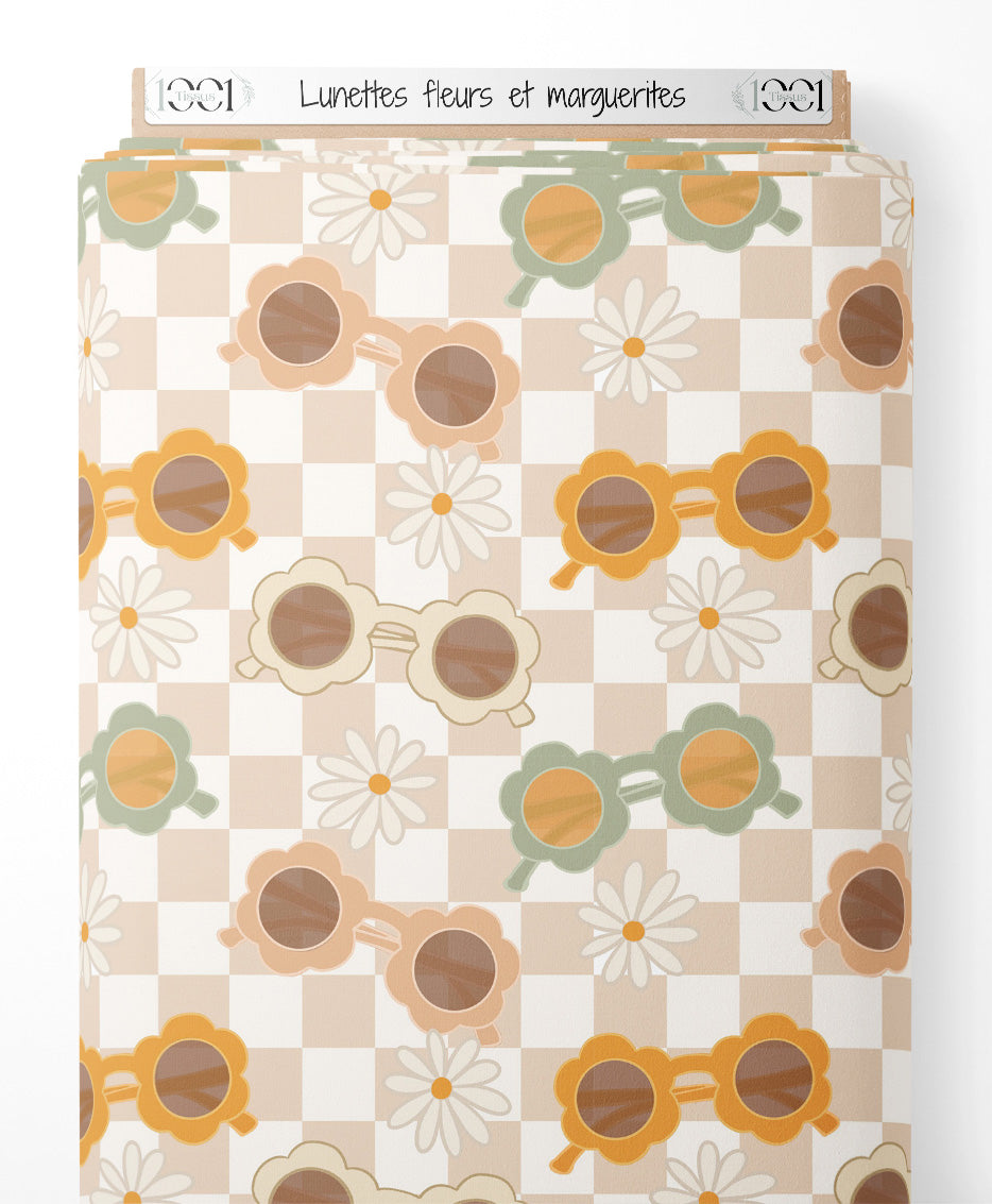 Tissu - Lunettes fleurs et marguerites