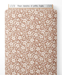 Tissu - Fleurs blanches et petites feuilles