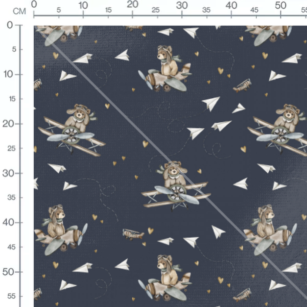 Tissu - Oursons aviateurs et avions