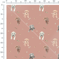 Tissu - Chiots et empreintes sur rose
