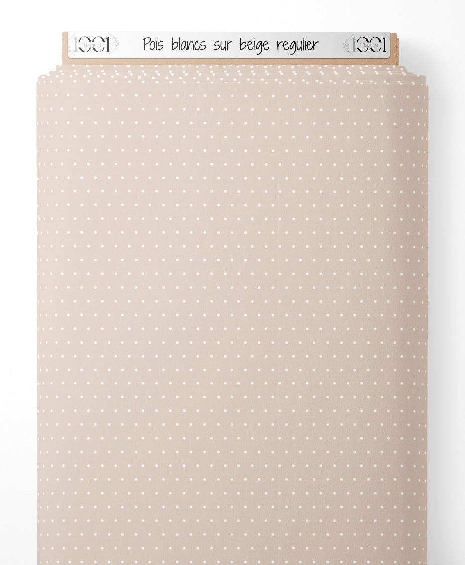 Tissu - Pois blancs sur beige régulier