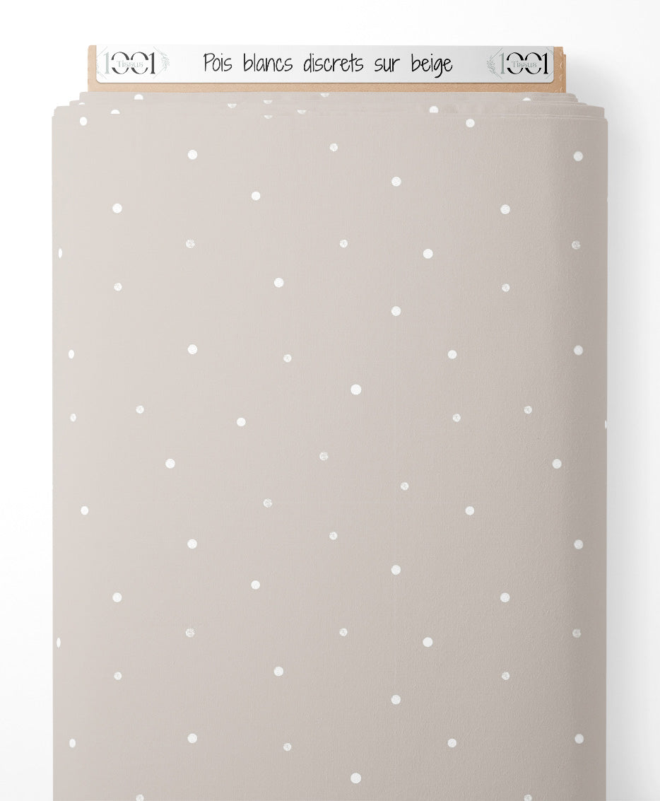 Tissu - Pois blancs discrets sur beige