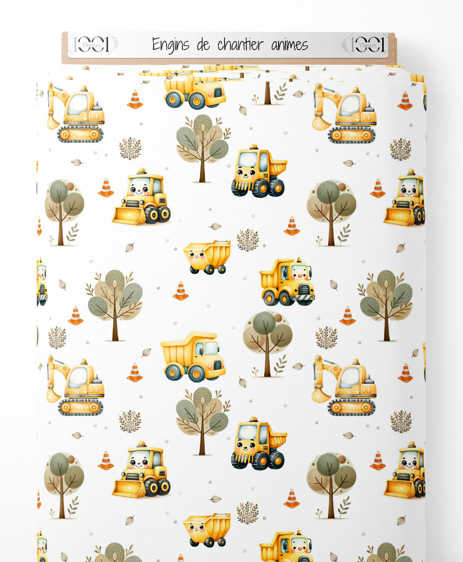 Tissu - Engins de chantier animés