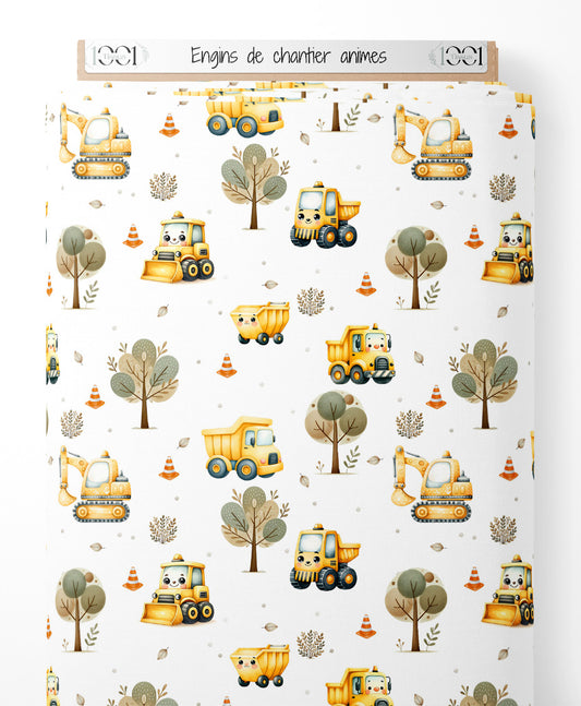Tissu - Engins de chantier animés