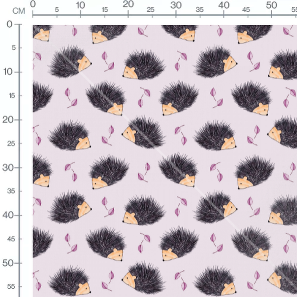 Tissu - Hérissons et feuilles roses