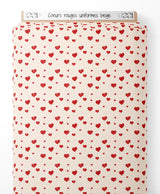 Tissu - Cœurs rouges uniformes beige