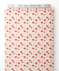Tissu - Cœurs rouges uniformes beige