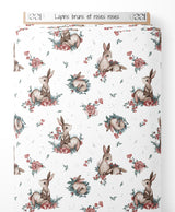 Tissu - Lapins bruns et roses roses