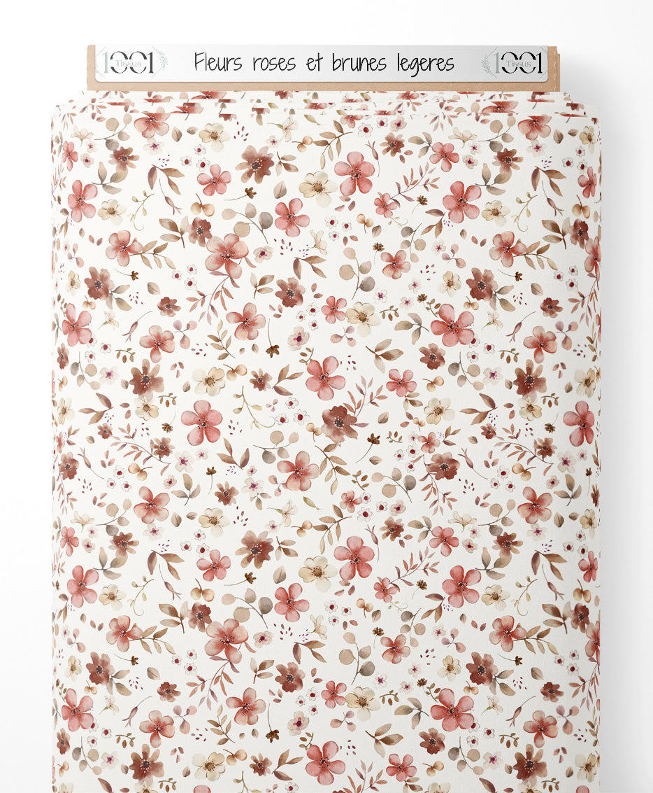 Tissu - Fleurs roses et brunes légères